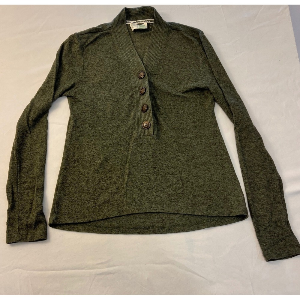 Saturday Sunday Anthropologie Olive Green Henley Shawl Collar Knit Top Small